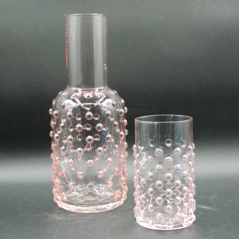 Anthropologie Eva Pink Hobnail Carafe and Glass